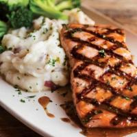 Ipa Salmon · Grilled Atlantic Salmon, brushed with our sweet IPA glaze served with red skin mashed potato...