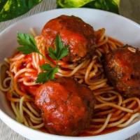 Spaghetti & Meatballs Entrée · Hand Rolled Meatballs Served Over Spaghetti with Homemade Marinara and a Sprinkle of Parmesa...