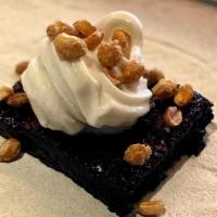 Chocolate Brownie* · Dark chocolate brownie with hot fudge, vanilla soft serve and candied peanuts (Contains Glut...