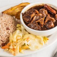 Oxtail · Served with rice and peas or white rice with stew vegetables and plantain.