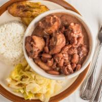Stew Peas · Served with rice and peas or white rice with stew vegetables and plantain.
