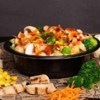 Skinny, Sweet & Spicy Bowl · Broccoli and Cauliflower as your base-Grilled Chicken, Sesame Ginger Sauce, Mango Habanero S...