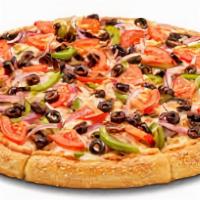 Veggie Pizza · Mushroom, green pepper, onion, black olive, tomato and mozzarella.