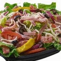 Antipasto Salad · Ham, salami, mozzarella, tomato, onion, black olive and peppers over lettuce mix. Dressing o...