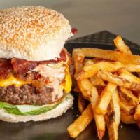  305 Bacon Cheese Burger  Combo · 8oz  beef patty, caramelized onion, crispy bacon, Cheddar cheese, lettuce and tomato, secret...