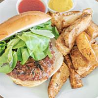 Sandwich - Turkey Burger · Deliciously seasoned turkey burger flame grilled & finished in the oven. Comes on bun w/ let...
