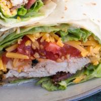 Spicy Chicken Bacon Ranch Wrap · Chicken, bacon, ranch dressing, chipotle mayo, lettuce, tomatoes, shredded cheddar cheese in...