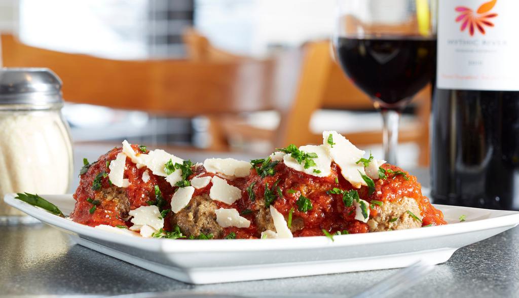Meatball Appetizer · Our homemade meatballs topped with our own marinara sauce and shaved parmesan.