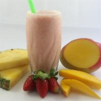 #12. Hawaiian Power Smoothie · Strawberry, mango, pineapple Juice,  strawberry protein 25gr