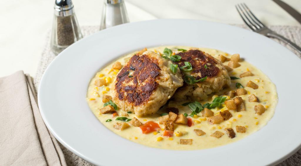 Sautéed Jumbo Lump Crab Cakes (2) · Two of our amazing crab cakes, crispy potatoes, garlic green beans, and champagne-lobster beurre blanc