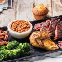 3 Meat Combo · Choice of three different meat selections, excluding ribs. Served with a choice of two sides...
