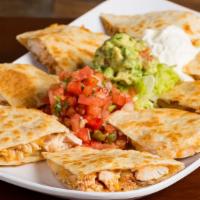 Quesadillas · Flour tortillas stuffed with 3-cheese blend, Dave's spices and your selection of Churrasco, ...