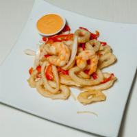 Crispy Calamari & Shrimp · Tossed with green onion, chili, salt, and pepper seasoning.