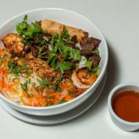 Combination Vermicelli Noodle Bowl · Combination vermicelli salad bowl with grilled pork, shrimp, imperial roll, beansprouts, let...