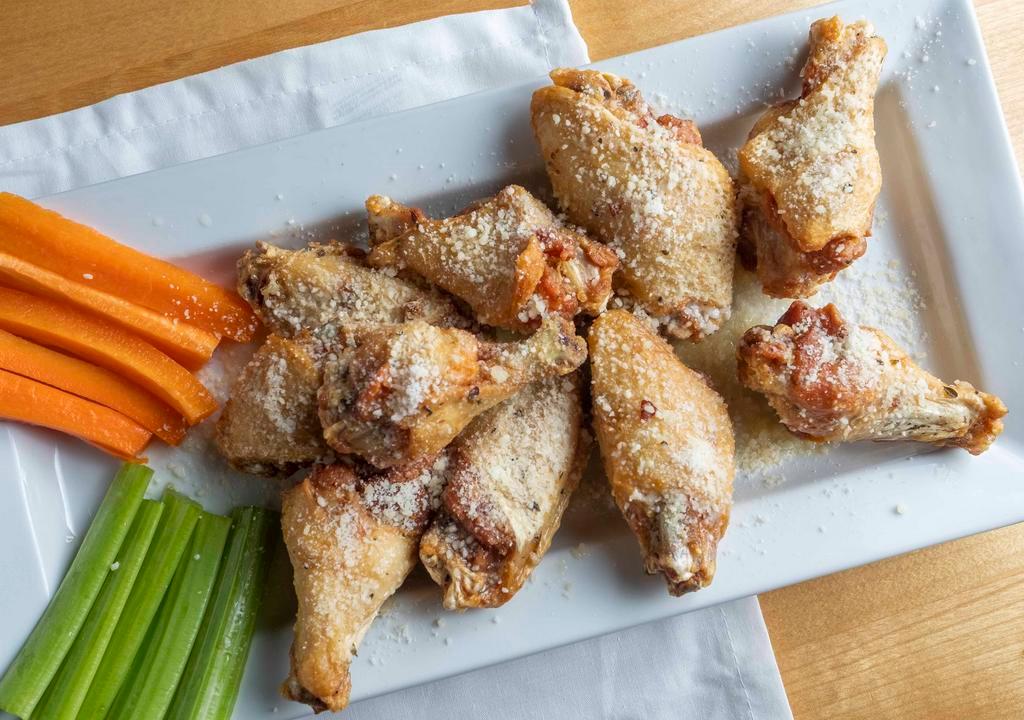 10 Wings (With One Wing Sauce Choice) · Sneakers uses the finest commercially available jumbo chicken wings. Golden fried, un-breaded jumbo chicken wings tossed in your choice of wing sauce, served with carrots, celery and a side of ranch dressing.