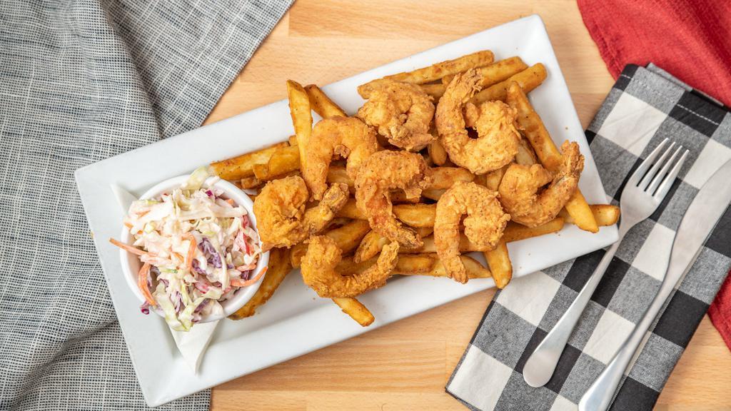 Fried Mayport Shrimp · Mayport shrimp hand breaded in a southern style batter, served with fries and our own coleslaw.