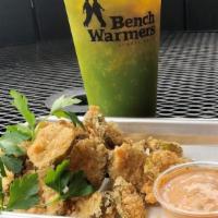 Fried Pickles · Pickle chips with. Cajun remoulade