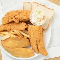 Tilapia Fillet Dinner · All fish dinners served with fries, coleslaw, and bread.