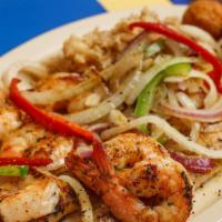 Grilled Shrimp(10Pcs) W/Sides · SERVED WITH 10 JUMBO SHRIMPS,STEAM RICE AND HUSH PUPPIEWS.