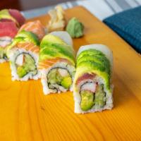 Rainbow Roll Bento Box Lunch · Served house salad spring roll fried rice or white rice and clear soup or miso soup.