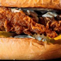 Og Chicken Sandwich · Crispy, double battered fried chicken breast, pickles and jalapeno ranch.