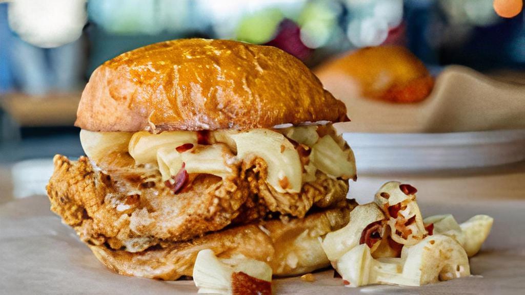 The Hot Mess · Did we really do this? Oh yes. This sandwich is everything. We took our OG, and we smothered it in Mac N Cheese