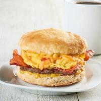 Carolina Bbq Breakfast Biscuit · One egg scrambled with pimento cheese, two strips of bacon, sausage, and Carolina Gold BBQ s...