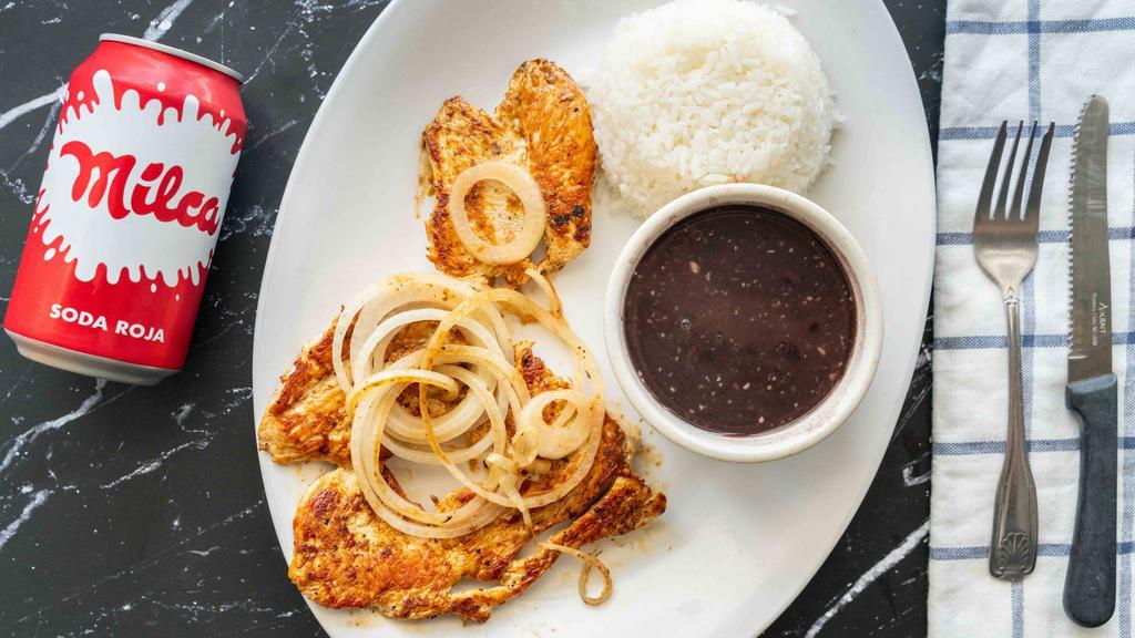 Pechuga De Pollo / Chicken Breast · Chicken Breast and you choice of 2 sides