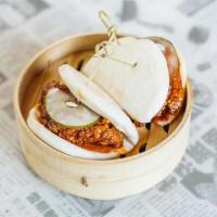 Seoul Hot Chicken Bao · Two fluffy bao buns, filled with juicy 24-hour brined chicken thigh, deep-fried and sauced i...
