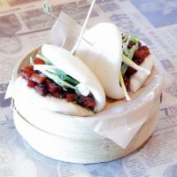 Chinese Bbq Pork Bao · Two fluffy bao buns, filled with sweet & saucy roasted pork shoulder, wok-fired with hoisin ...