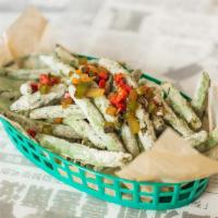Five-Spice Green Beans · Lightly battered and fried to a crisp, tossed in our signature five-spice seasoning | Availa...