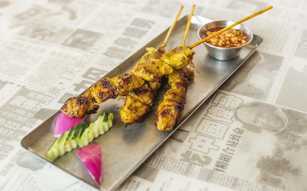 Street Skewers - Satay Chicken · three per order, dark meat chicken brushed with satay sauce and cooked over 1000° wood burning grill | *Satay sauce contains peanuts