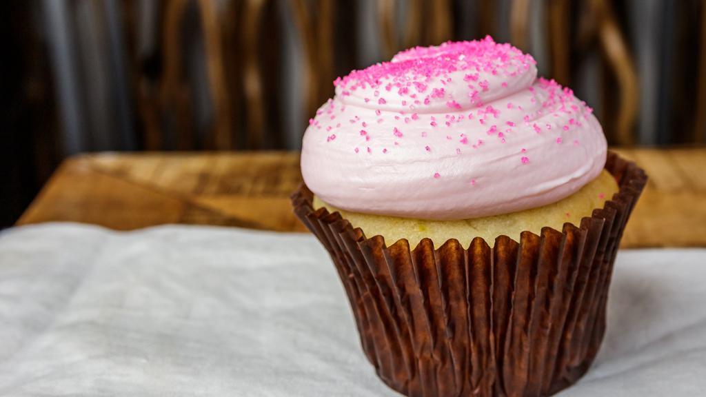 Pink Vanilla · Vanilla cake with signature pink buttercream frosting.