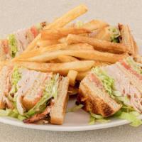 Turkey Club Combo Sandwich · Includes side, drink, choice of bread.