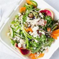 Garden Salad · Field Greens, Cucumbers, Feta, Grape Tomatoes, Radish, Carrots, Champagne Vinaigrette