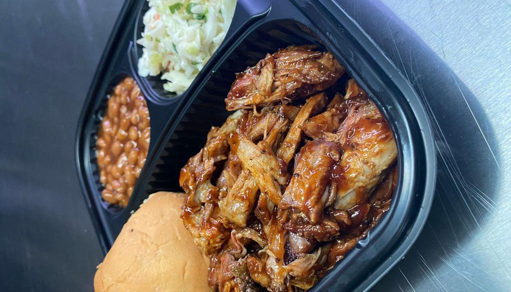 Pulled Pork Plate · Served with CHOICE of (2) sides and CornBread. Additional side items can be added under A La Carte Side Section.