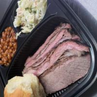 Sliced Beef Brisket Plate      · Served with CHOICE of (2) sides and CornBread. Additional side items can be added under A La...