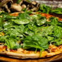 Deep Forest Pie (Medium) · Fresh spinach, onions, fresh sliced mushrooms, garlic and green bell peppers. All on top of ...