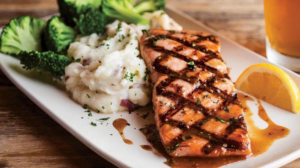 Ipa Salmon · Grilled Atlantic Salmon, brushed with our sweet IPA glaze served with red skin mashed potatoes & steamed broccoli.