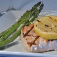 Mahi Mahi Fresco · Grilled mahi in a lemon and sauvignon blanc sauce. Served with wasabi mash potatoes and gril...