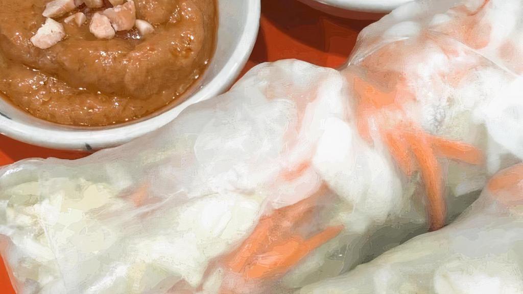 Fresh Rolls · Lettuce, carrot, cucumber, sweet basil leaves and noodles wrapped with rice paper, served cold with Thai peanut sauce .
