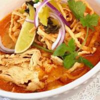 Khao Soi · Northern Thai Curry Soup with Steamed Egg Noodle in Homemade Curry Sauce Top With Fried Egg ...