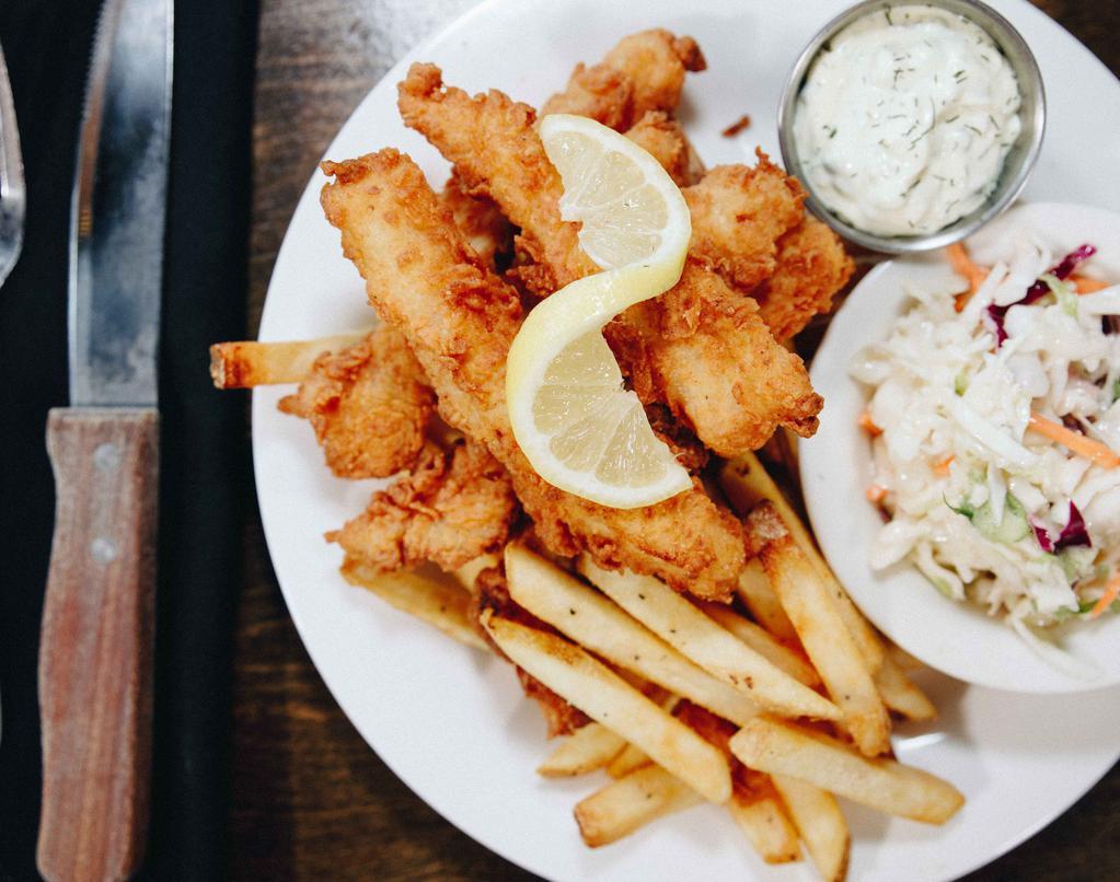 Grouper Fingers & Chicken Fingers · Fried Grouper Finger, fried or grilled Chicken Fingers, French fries, coleslaw, rolls, and choice of salad and mine cheesecake, chocolate cake, or peach cobbler. Serves 2, 4, or 6 people.