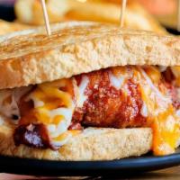 Honey Bbq Chicken Toasty · Hand-Breaded Chicken Tenders, bathed in homemade Honey BBQ Sauce, Cheddar Cheese, Bacon and ...