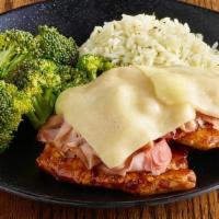 Ultimate Chicken Platter · 2 Huge chicken breasts, bathed in BBQ sauce and topped with grilled ham and Monterrey Jack c...