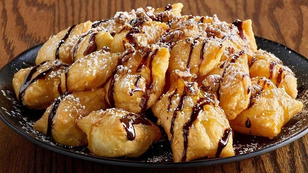 Fried Dough · Perfectly Fried Dough Bites with Caramel and Chocolate Sauce
