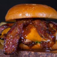 Bacon Bbq Chicken Sandwich · grilled chicken breast, peppered maple bacon, mayo, Cheddar cheese, romaine and BBQ sauce on...