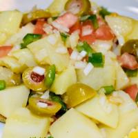 Ensalada Campera · Campera salad, piquillo peppers, diced tomatoes, onions, boiled potatoes, olives, boiled egg...
