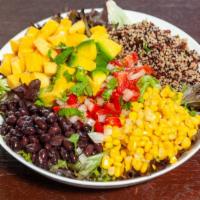 Cuban Black Bean Mango Bowl · Black beans, fresh mango, avocado, served with quinoa.