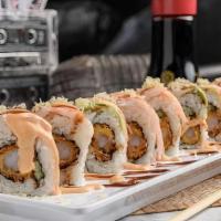 Sunset Strip Roll · Shrimp tempura and cucumber inside,. shrimp, crab stick and avocado outside—Hollywood-style....